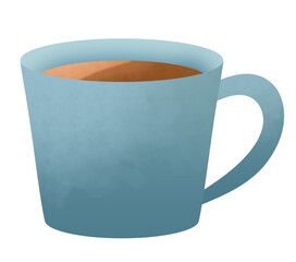 シンプルな青いマグカップに入ったホットココア