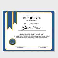 Certificate Template with clear design. certificate of achievement with gold line.