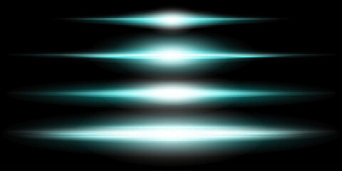 Fototapeta premium Blue horizontal lens flares pack. Laser beams, horizontal light rays.Beautiful light flares. Glowing streaks on dark background. Collection effect light blue line png.