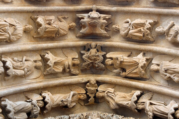 Saint-Etienne cathedral, Bourges, France. Western faÃ§ade. Arch reliefs.