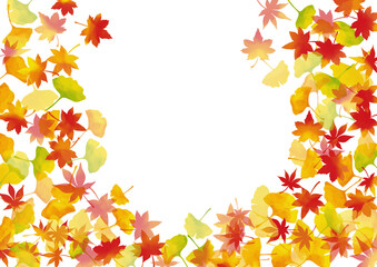 水彩風　秋の紅葉の葉っぱフレーム Watercolor Autumn Series:Leaves frame