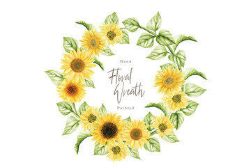 watercolor sunflower wreath illustration design 
