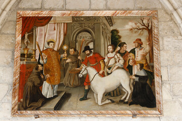 Painting in St Peter's catholic church, Bourges, France : the miracle of the mule, by Germain Picard, 18th century.