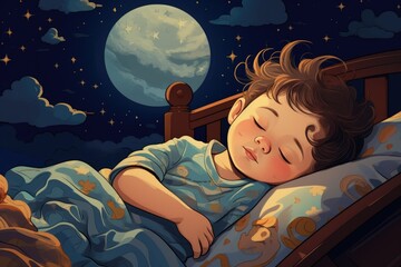 Obraz na płótnie Canvas cute baby boy sleep in bed illustration