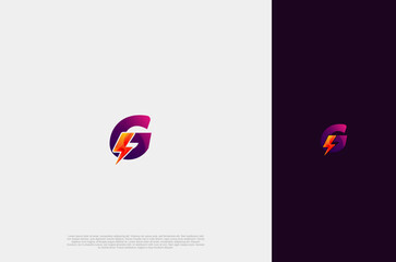 Initial Letter G with bolt logo. Lighting Dynamic letter. Thunderbolt energy icon, flash, fast, speed, vector Illustration design template