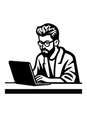 A person is working on a laptop. Vector illustration