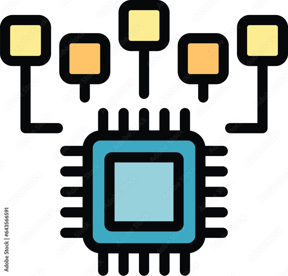 Poster engineer factory processor icon outline vector. work machine. computer operator color flat