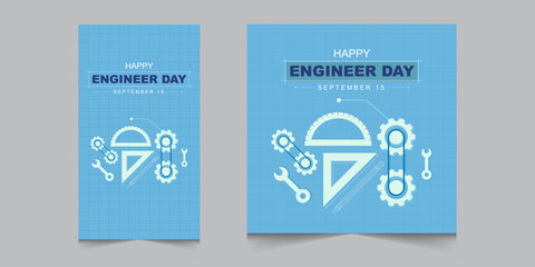 Set of world engineers day, instagram square banner and stories template, eps vector illustration eps 10