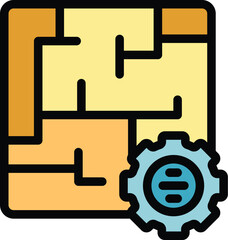 Engineer plan icon outline vector. Machinery process. Work computer color flat
