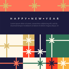 Merry Christmas and Happy New Year minimal design template with stylised gift boxes.