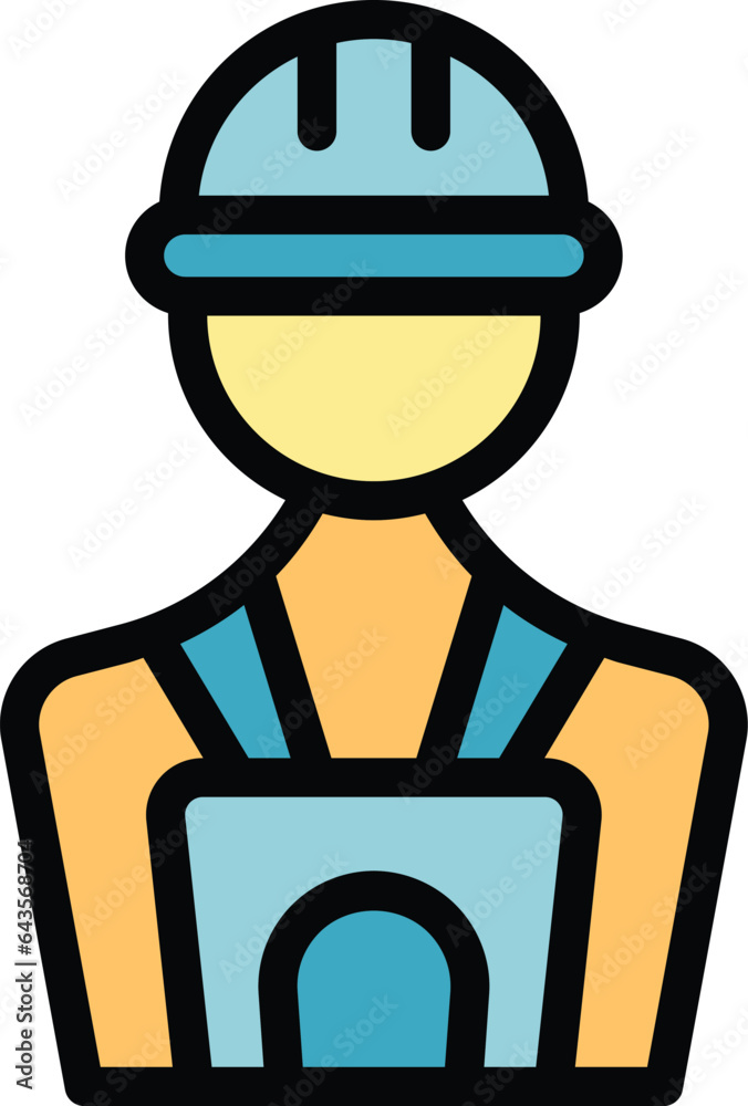 Poster engineer icon outline vector. worker process. operator robot color flat