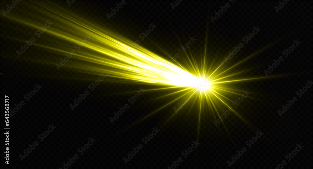 Wall mural falling down comet on transparent background. sparkle meteor, comet and asteroid with space trails. 