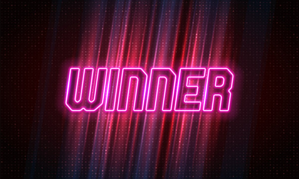 Shining neon sign Winner on a bright background. Vector illustration.