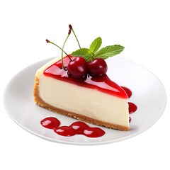cheesecake with cherries on transparent background Remove png, Clipping Path