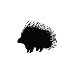 Porcupine with long spines on back black silhouette, North America animals, herbivore forest mammal vector illustration