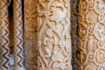 Santa Maria Nuova cathedral cloister, Monreale, Sicily, Italy. Columns.