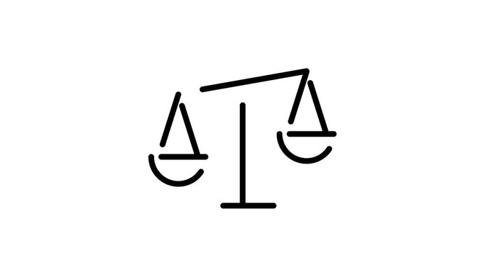 scales of justice weights animated outline icon on white background. scales of justice weights 4k video animation for web, mobile and ui design