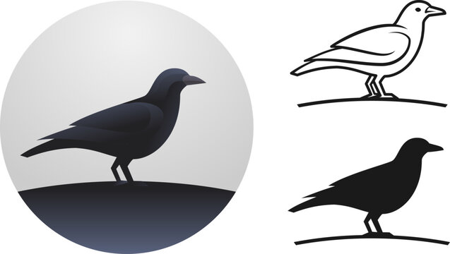 Crow set line silhouette illustration