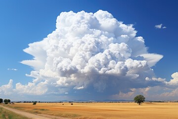 Rural landscape with thunderstorm cumulonimbus cloud and blue sky. - obrazy, fototapety, plakaty