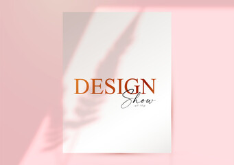 Soft Mock Up with A4 paper template and branch with leaves shadow.