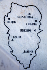 Graveyard in Tetovo, Republic of Macedonia. Map showing Albania, Kosovo and part of Macedonia as...