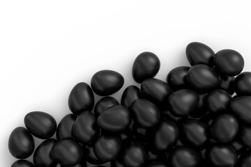 Heap of farm raw organic black chicken eggs, abstract background