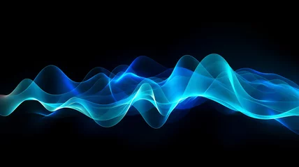 Gordijnen Audio soundwave scope signal as an abstract background depicting a sampled music sound wave frequency in a recording studio showing its amplitude, computer Generative AI stock illustration image © Tony Baggett