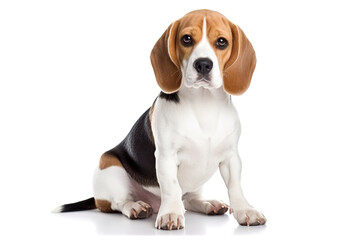 Full body photo of an adorable Beagle dog isolated on white background. Digital illustration generative AI.