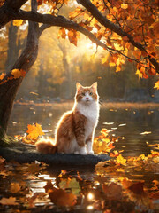 cat in the autumn forest
