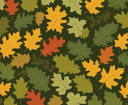 Oak leaves with acorns. Background image of leaves.