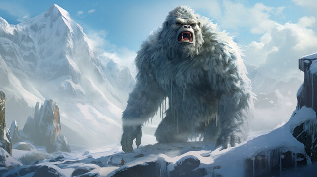 Abominable Snowman or Yeti in the Mountains