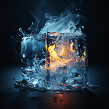 Fondo con detalle y textura de peque&ntilde;o fuego dentro de cubito de hielo