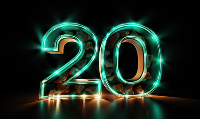 Neon glowing numbers on a dark background.