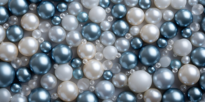 Pile of pearls. Background of the plurality of beautiful pearls. Gems, women's jewelry, nacre beads. Background generated with AI. © Sohail