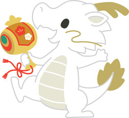 打ち出の小槌を持った龍のかわいいイラスト
