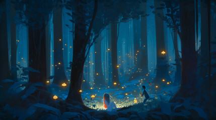 Obraz premium Fireflies in Still Forest