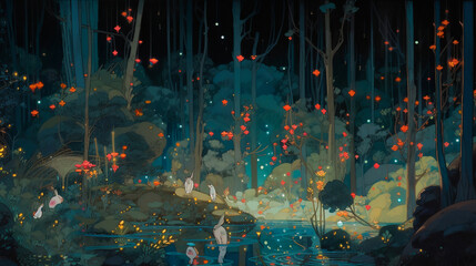 Fireflies in Still Forest