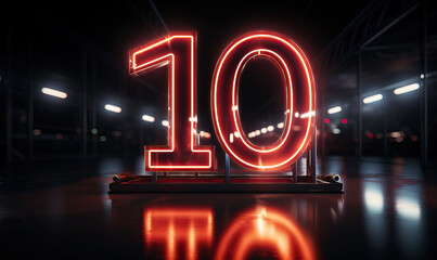 Neon glowing numbers on a dark background.