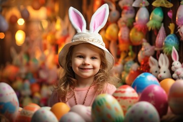 Fototapeta na wymiar cute little girl with rabbit ears.