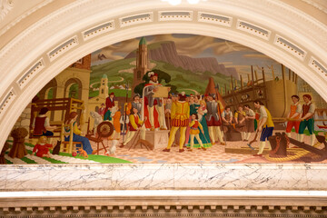Belfast city hall, Ulster (Northern Ireland), U.K. Rotunda fresco.