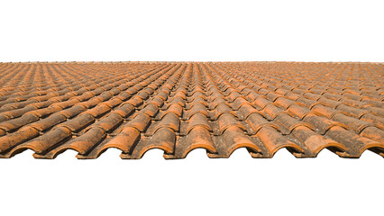 Weathered red tile roof with midday overhead sunlight, isolated on empty background © Martín Férriz