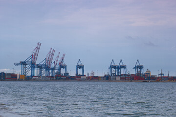 port, port, kontener, dźwig, dok, eksport, statek, przemysł, fracht, ładunek, morze,...