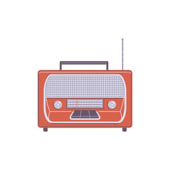 Retro radio receiver, old radio receiver of the last century, portable audio device vector flat isolated illustration