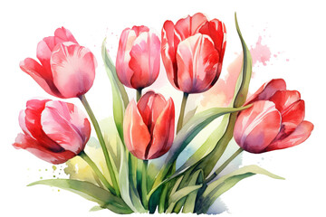 Fototapeta premium bouquet of red tulips isolated on transparent background