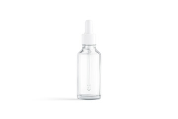 Blank transparent glass dropper bottle mockup, front view