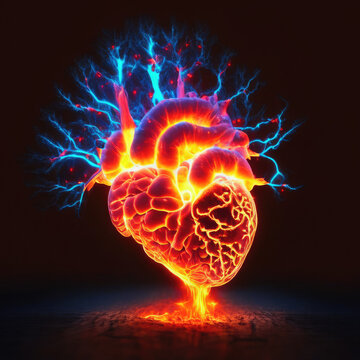 explosion in the shape of heart, background with heart, glowing human heart on black background,Human heart wallpaper