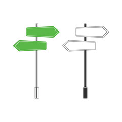 Street sign template with place for text. Blank road signs isolated on white background. Green arrow signposts in realistic style. Vector illustration EPS 10.