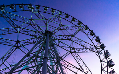 Huge Ferris Wheel on a deep blue sky sunset background. Manila, Philippines