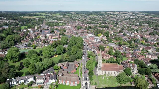 Amazing aerial view of Marlow, the travel location along River Thames, England