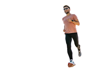 Sports jogging. Uses a fitness app and watch accessories.  A runner is an athlete, a strong confident person in a full-length T-shirt, a healthy lifestyle.